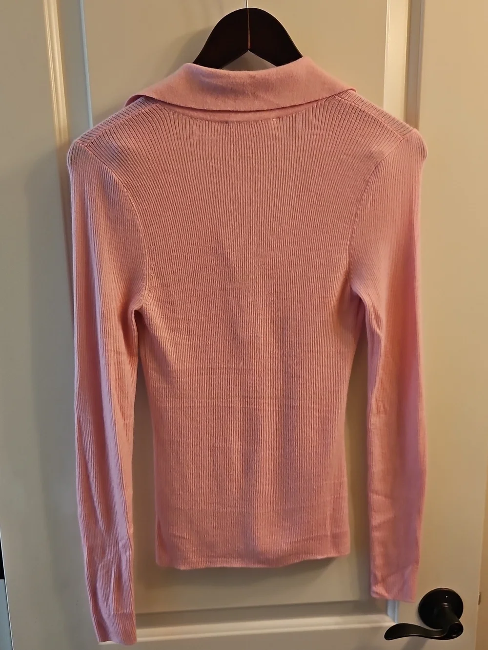 Abercrombie & Fitch Pink 100% Merino Wool Quarter-Zip Polo Sweater, S, Preppy - Picture 5 of 8